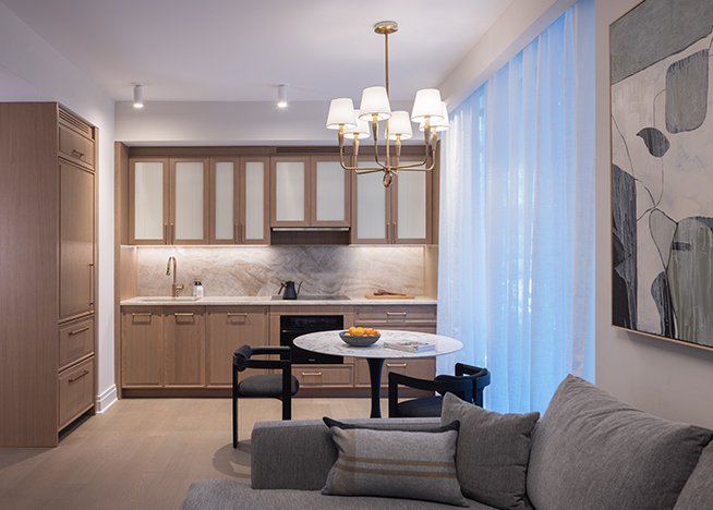 The living room at a residence at Coterie Hudson Yards