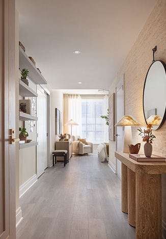 The view looking into a residence from the front door at Coterie Hudson Yards