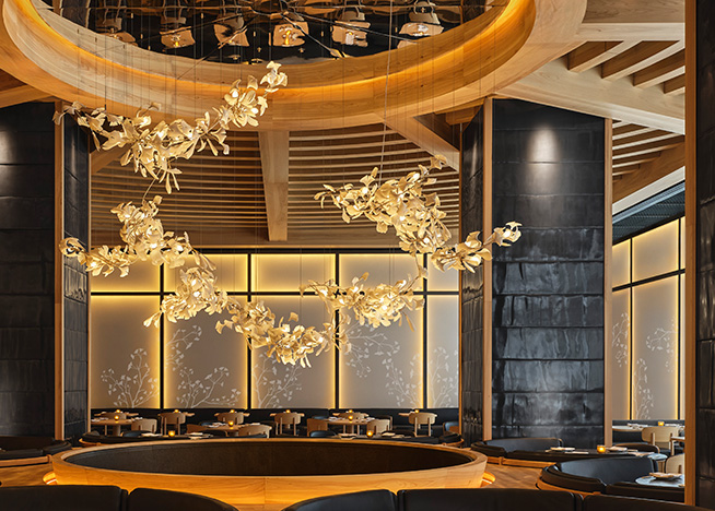 A detail of the custom Sivoia shades made for Nobu Toronto