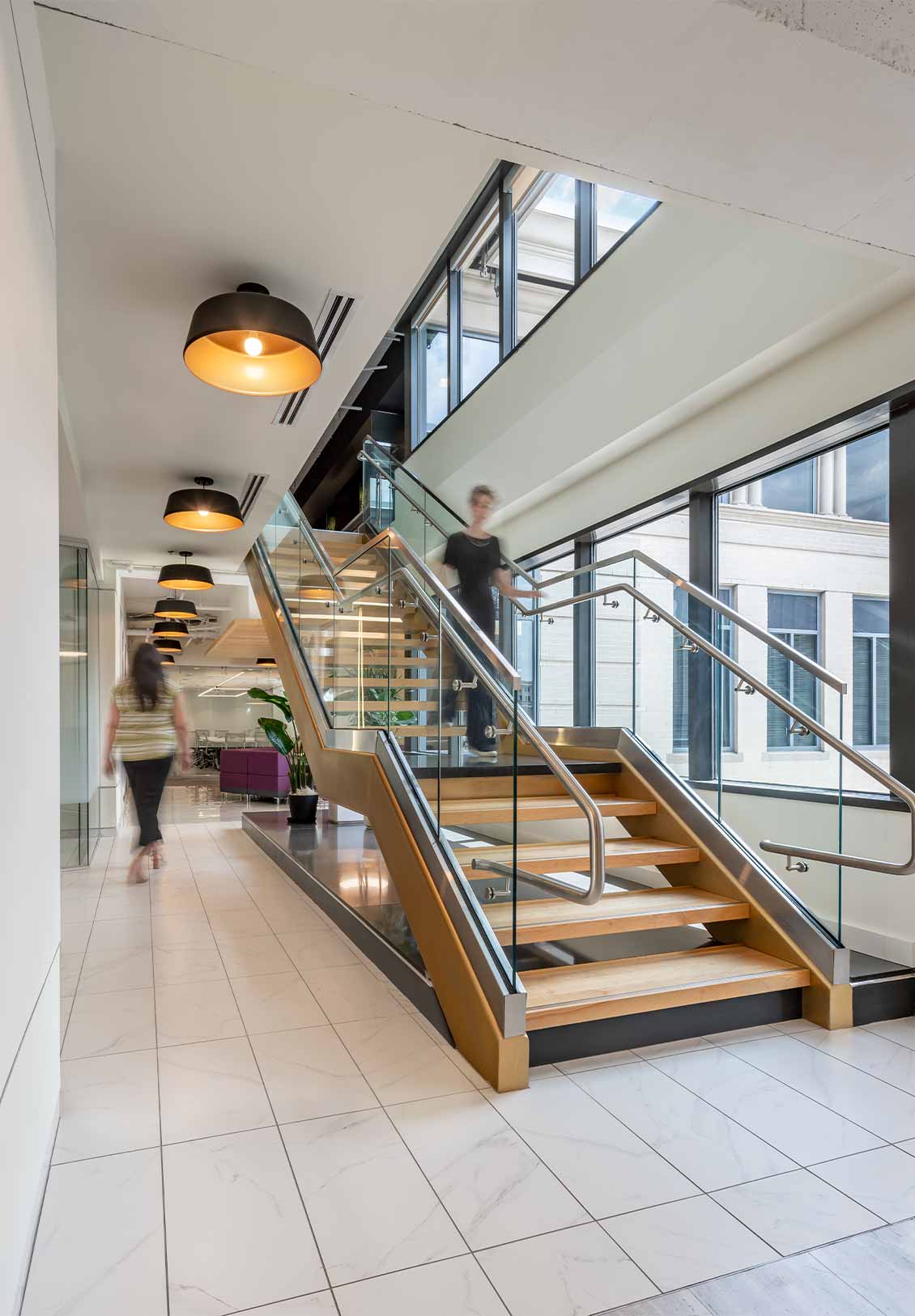 A stairwell between two floors at Page's Washington DC office