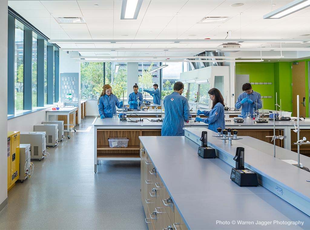 scientists in a lab with human centric lighting