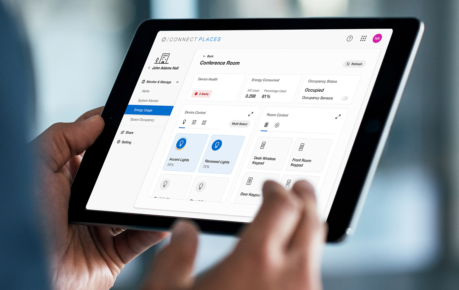 A view of the Lutron Dashboard on a tablet