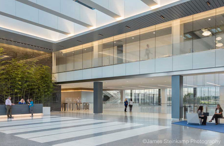 lobby lighting on corporate campus