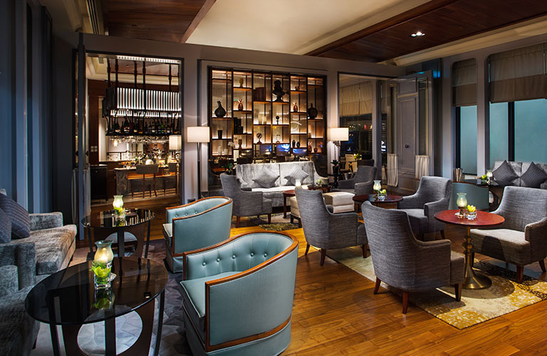Hotel lounge bar with Lutron lighting control system