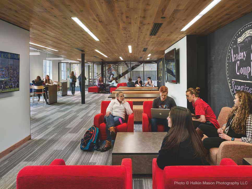 common area in college residence hall with vive wireless lighting controls